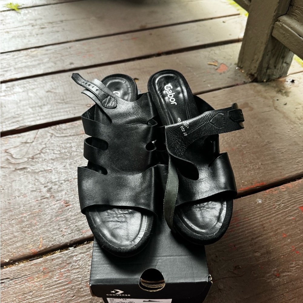 Gabor Black Leather Sandals - Picture 2 of 2